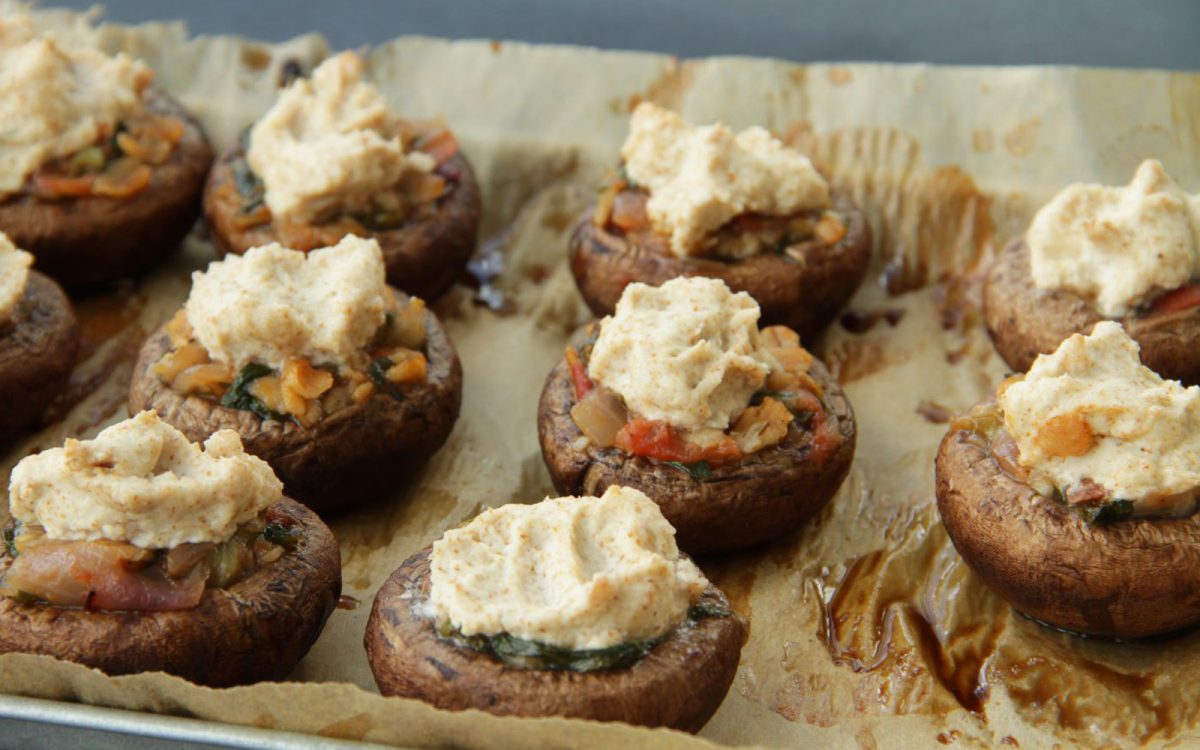 Vegan Stuffed Mushrooms With Almond Feta 