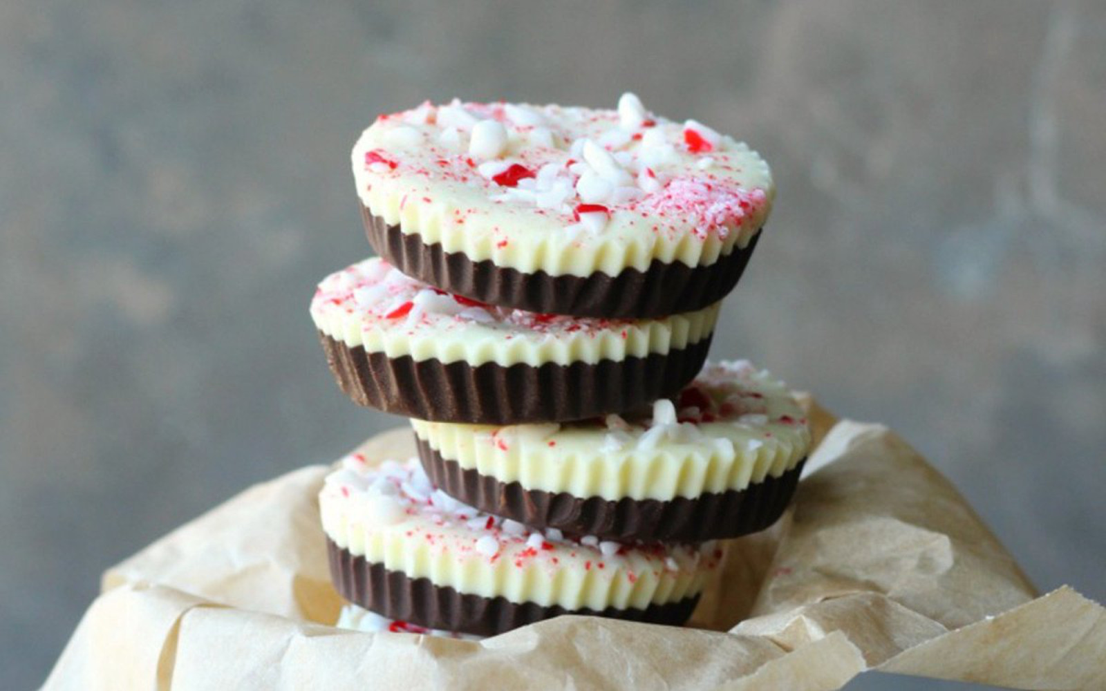 Vegan chocolate peppermint cups stacked