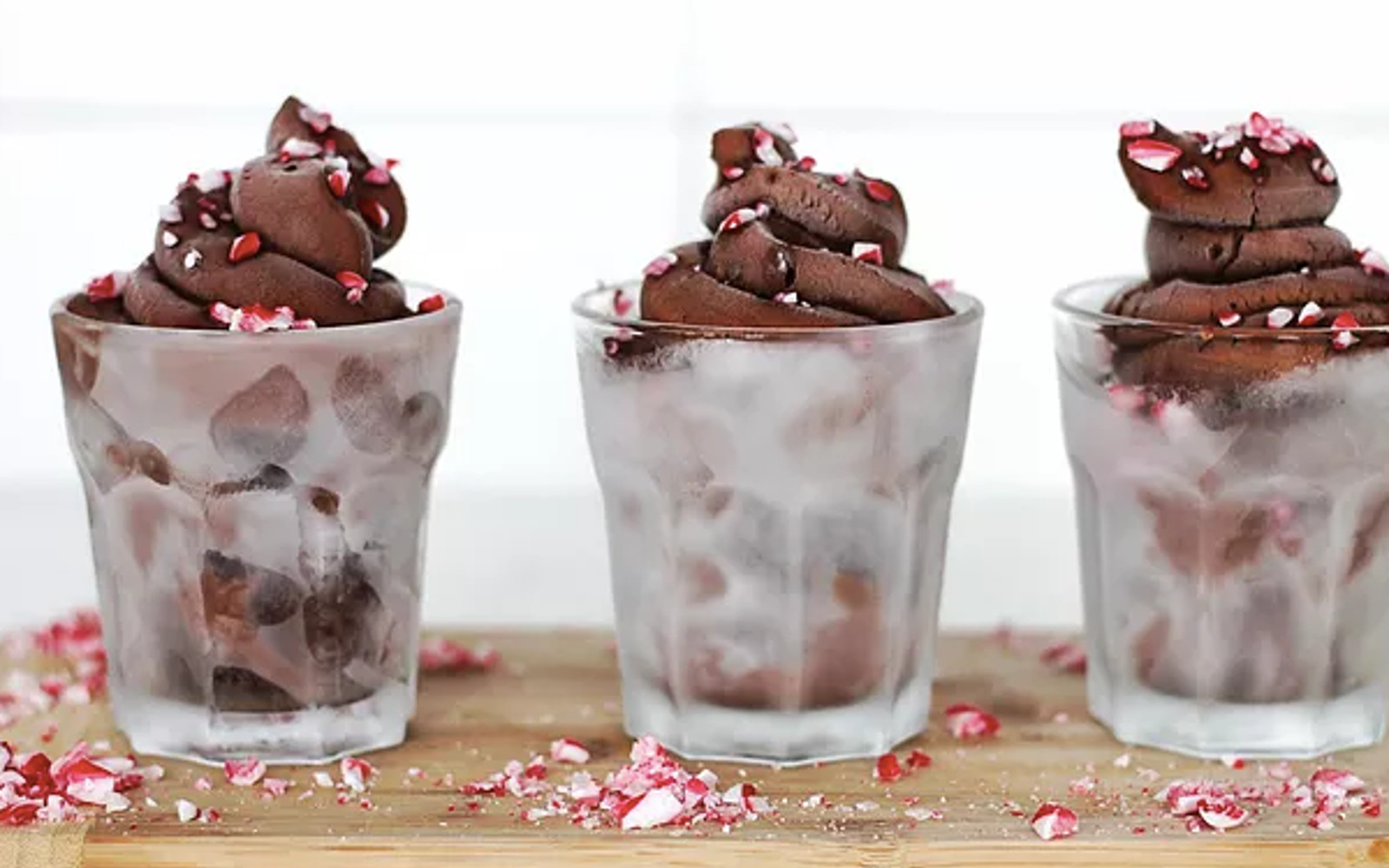 Vegan Frozen Chocolate Mousse Cups With Candy Cane Topping