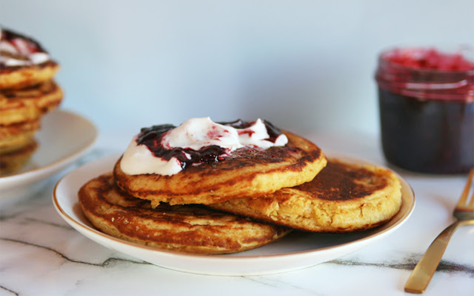 Vegan Gluten-Free Orange Pancakes with Berry Compote and whipped cream 1