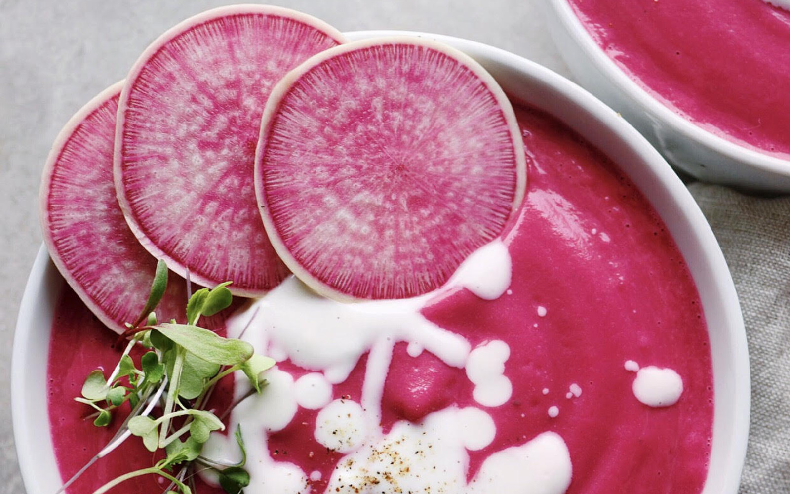 Vegan Grain-Free Pink Roasted Garlic and Cauliflower Soup