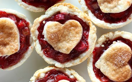 Vegan Mini Strawberry Rhubarb Pies Topped With Heart