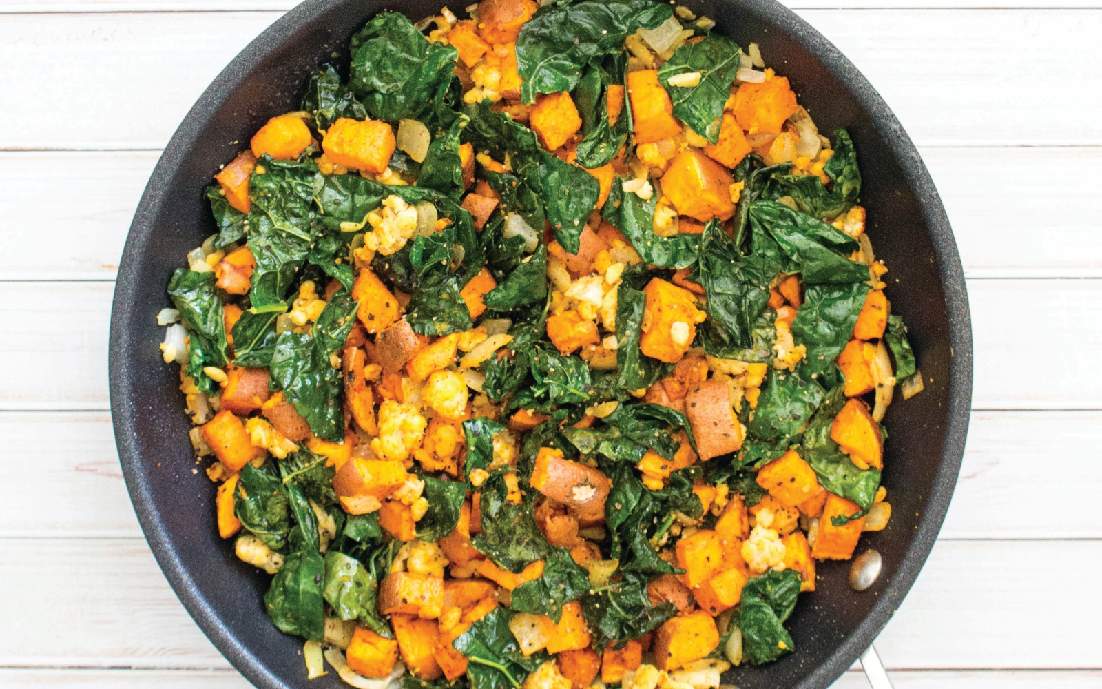 Vegan Kale, Sweet Potato and Tempeh Breakfast Hash