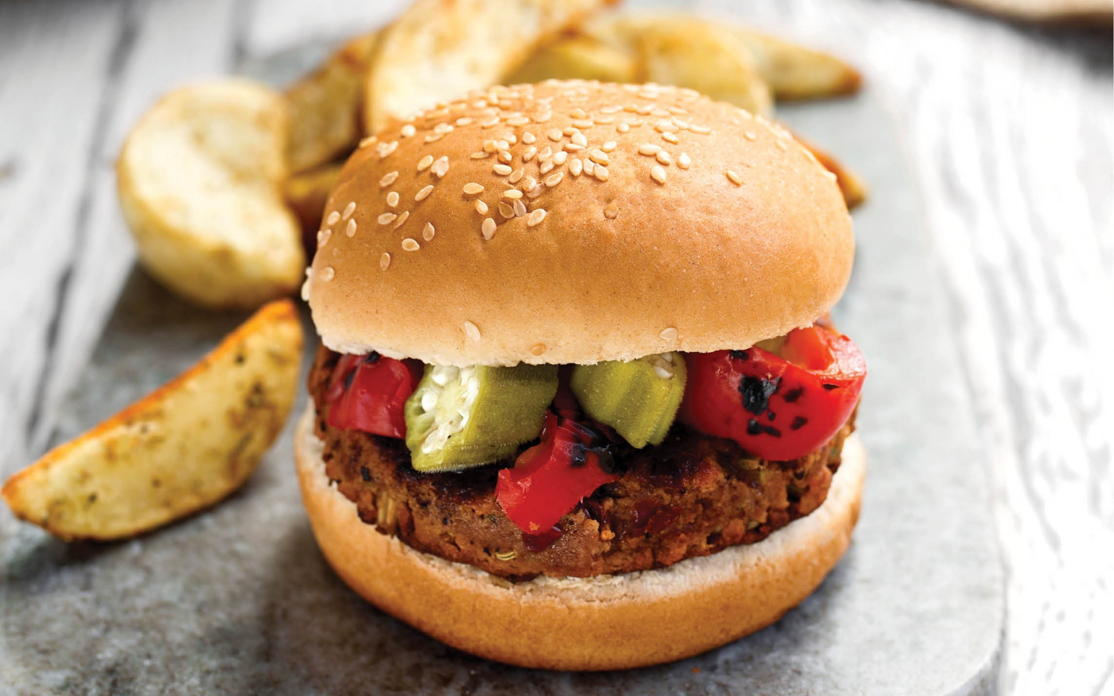 Vegan Sausage Gumbo Red Bean Burgers With Quick Pickled Okra