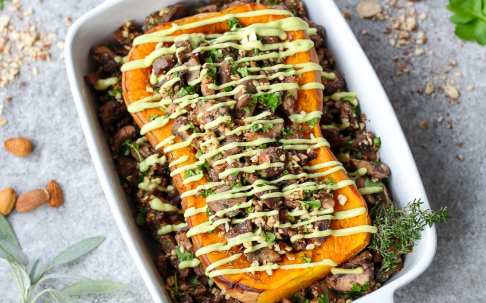Roasted Butternut Squash With Mushroom Stuffing