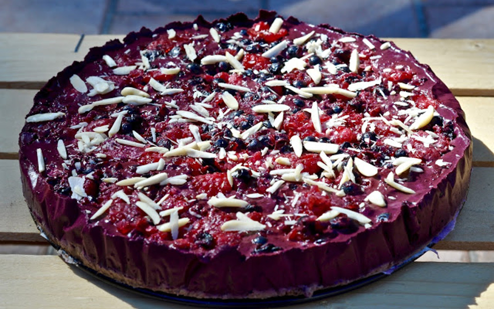 Vegan Gluten-Free Wild Blueberry and Raspberry Pie topped with coconut