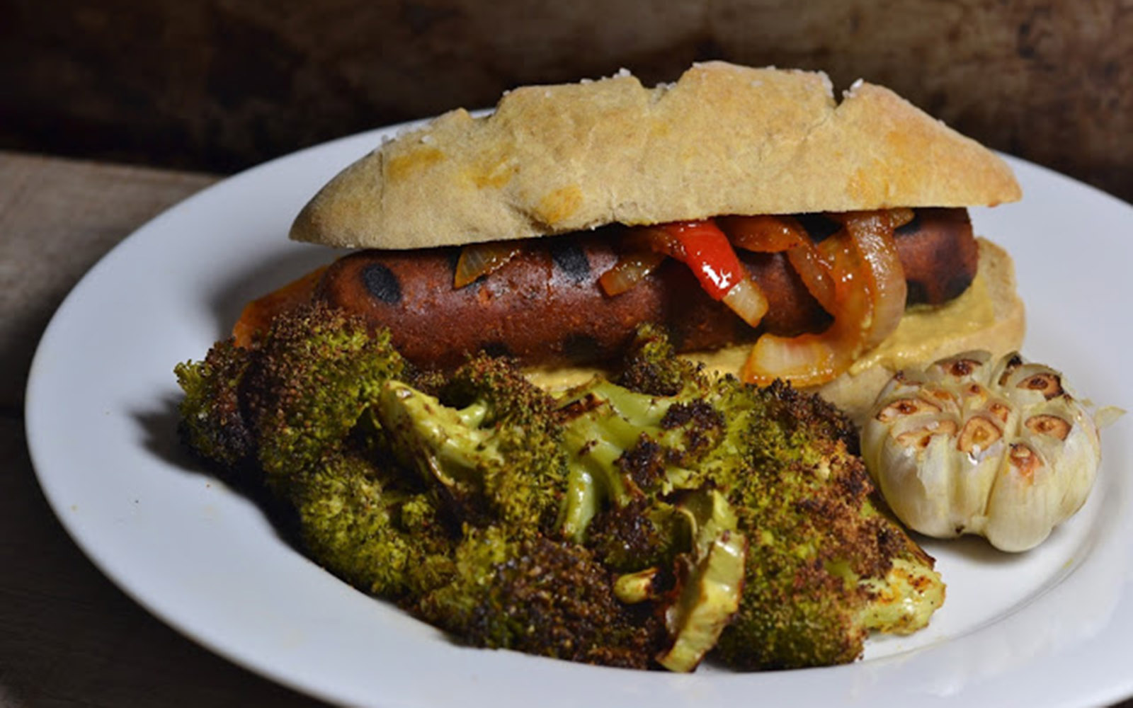 Vegan Sausages with Homemade Buns and Roasted Broccoli