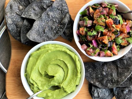 Fig Salsa with Whipped Avocado and Baked Tortilla Chips