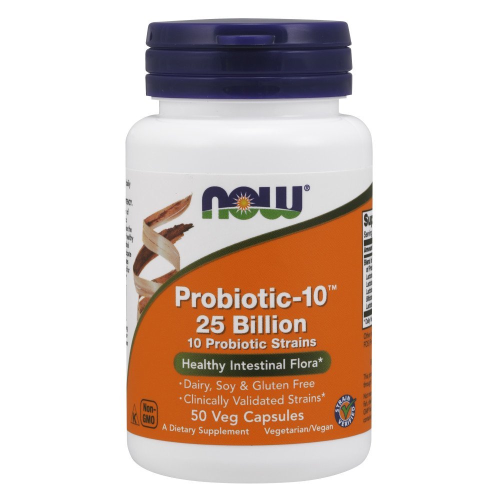 Non GMO, halal, kosher, egg-free, dairy-free, gluten-free, nut-free, and soy-free. NOW Probiotic-10 offers a balanced spectrum of live organisms consisting of acid-resistant probiotic bacterial strains that are known to naturally colonize the human GI tract. Probiotic bacteria are critical for healthy digestion, help maintain the integrity of the intestinal lining, support proper intestinal motility and participate in the detoxification process.