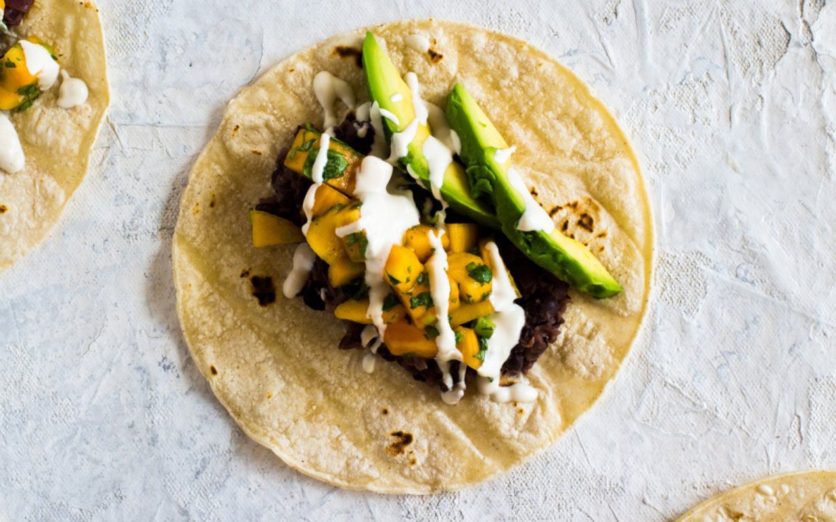 Black Bean Tacos With Persimmon Salsa and Lime Crema 