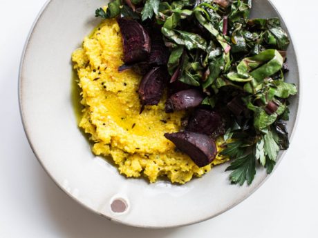 Turmeric Polenta with Roasted Beets and Greens