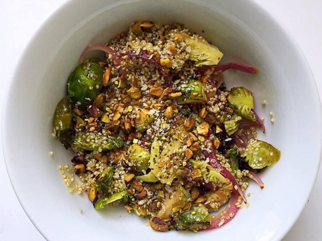 Roasted Brussels Sprouts Quinoa Salad With Pistachio Gremolata