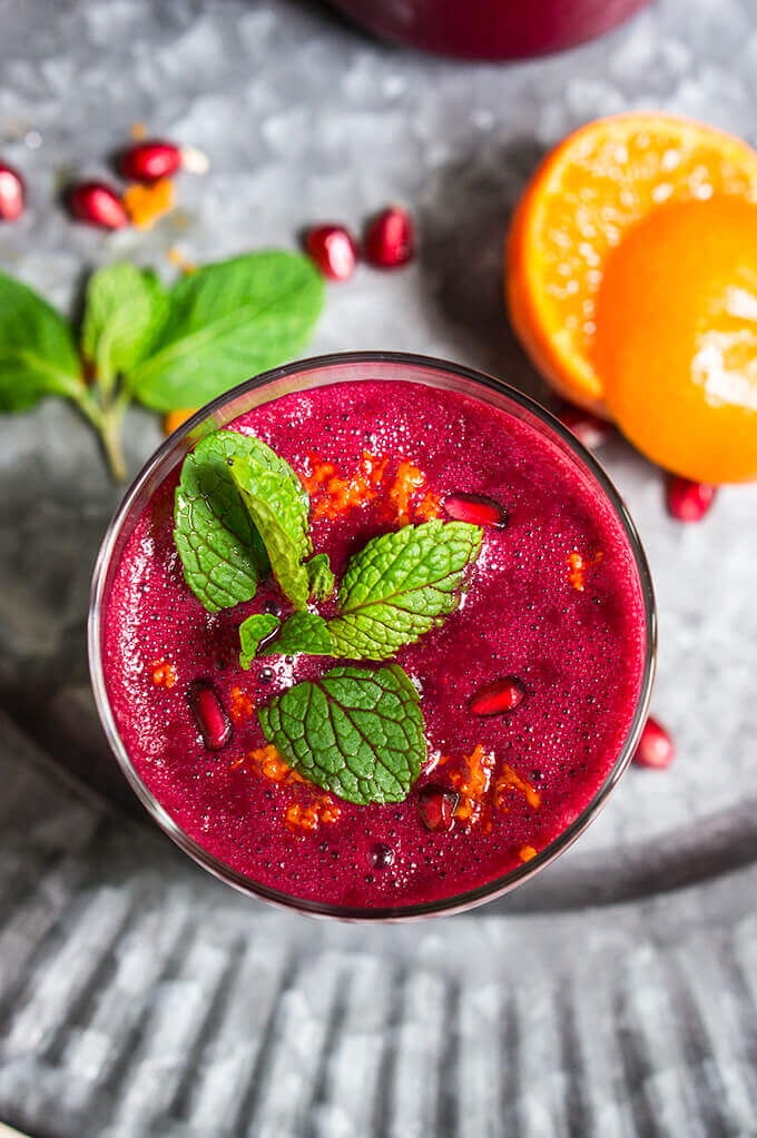 Pomegranate Beet Citrus Smoothie With Mint and Ginger [Vegan]