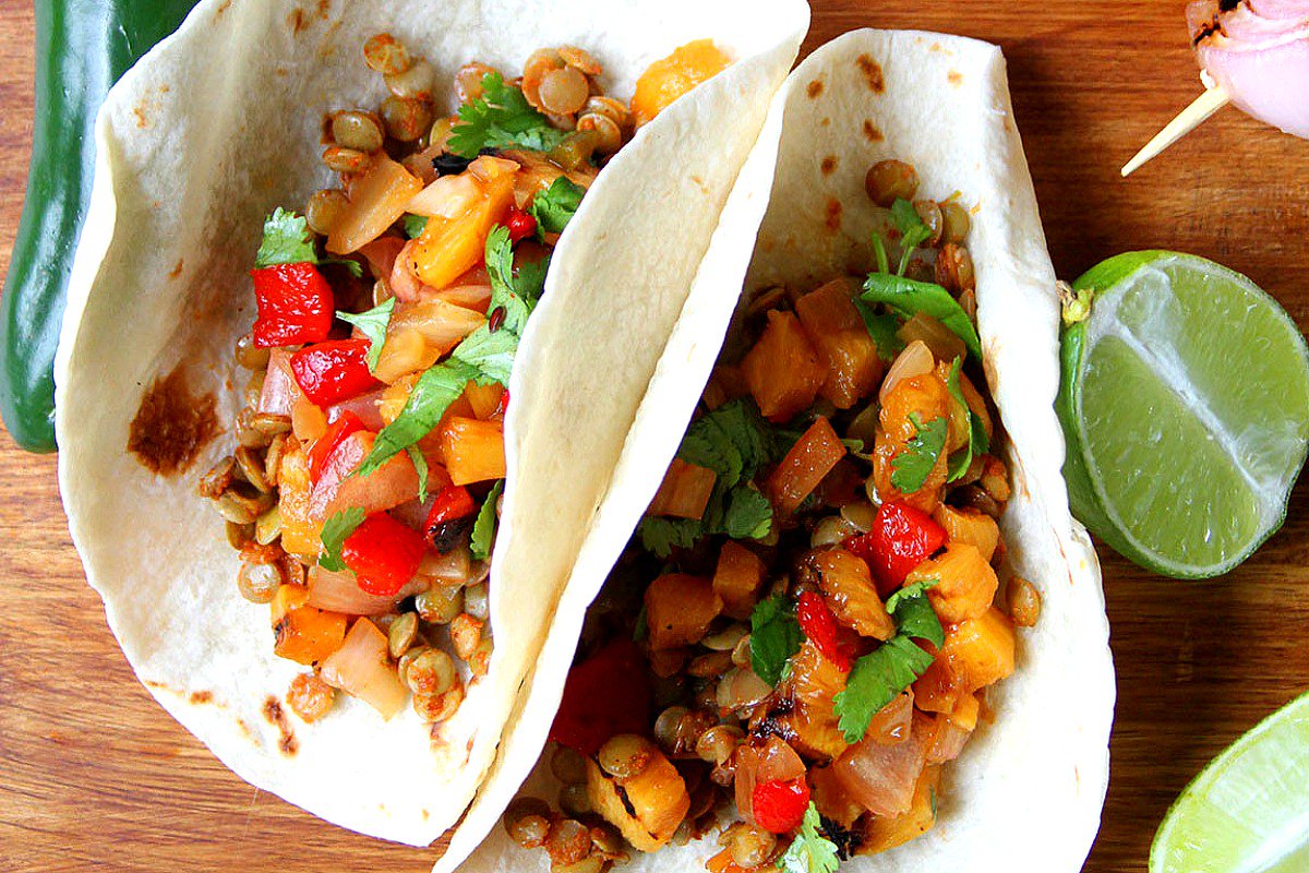 Chili Lime Lentil Tacos With Spicy Grilled Pineapple Salsa 
