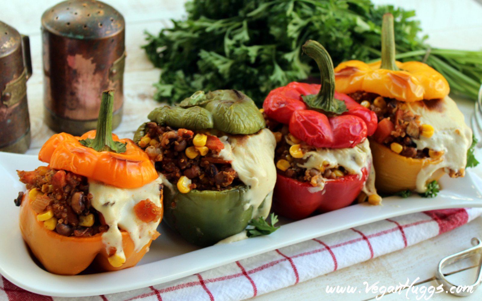 Santa Fe Roasted Stuffed Peppers With Spicy Cashew Mozzarella 