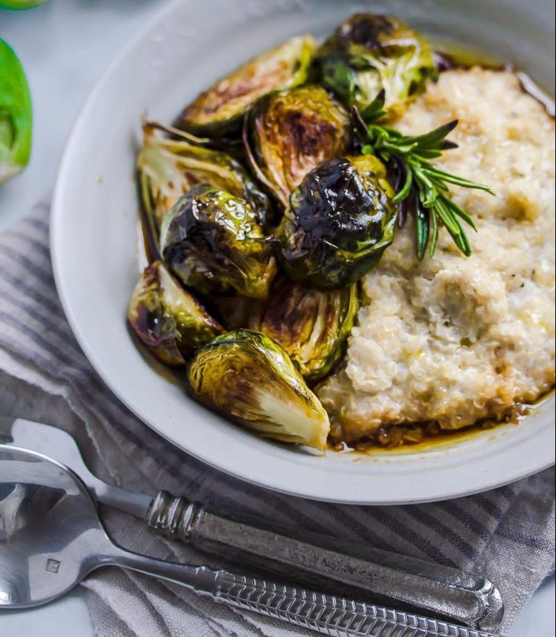 quinoa risotto with brussels sprouts vegan