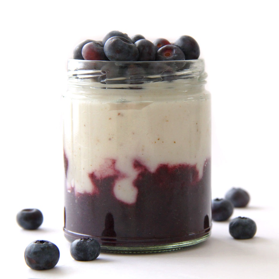 Vegan Raw Fermented Coconut Yogurt topped with blueberries