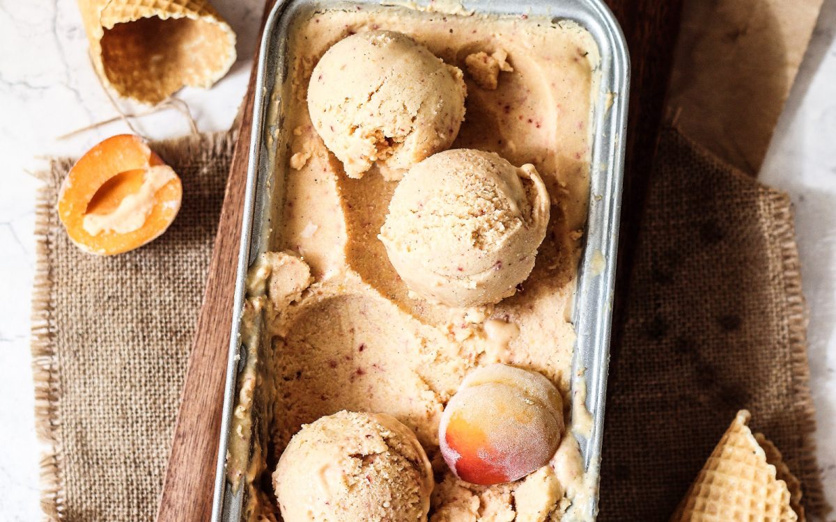 Raw peach dessert ice cream with vanilla