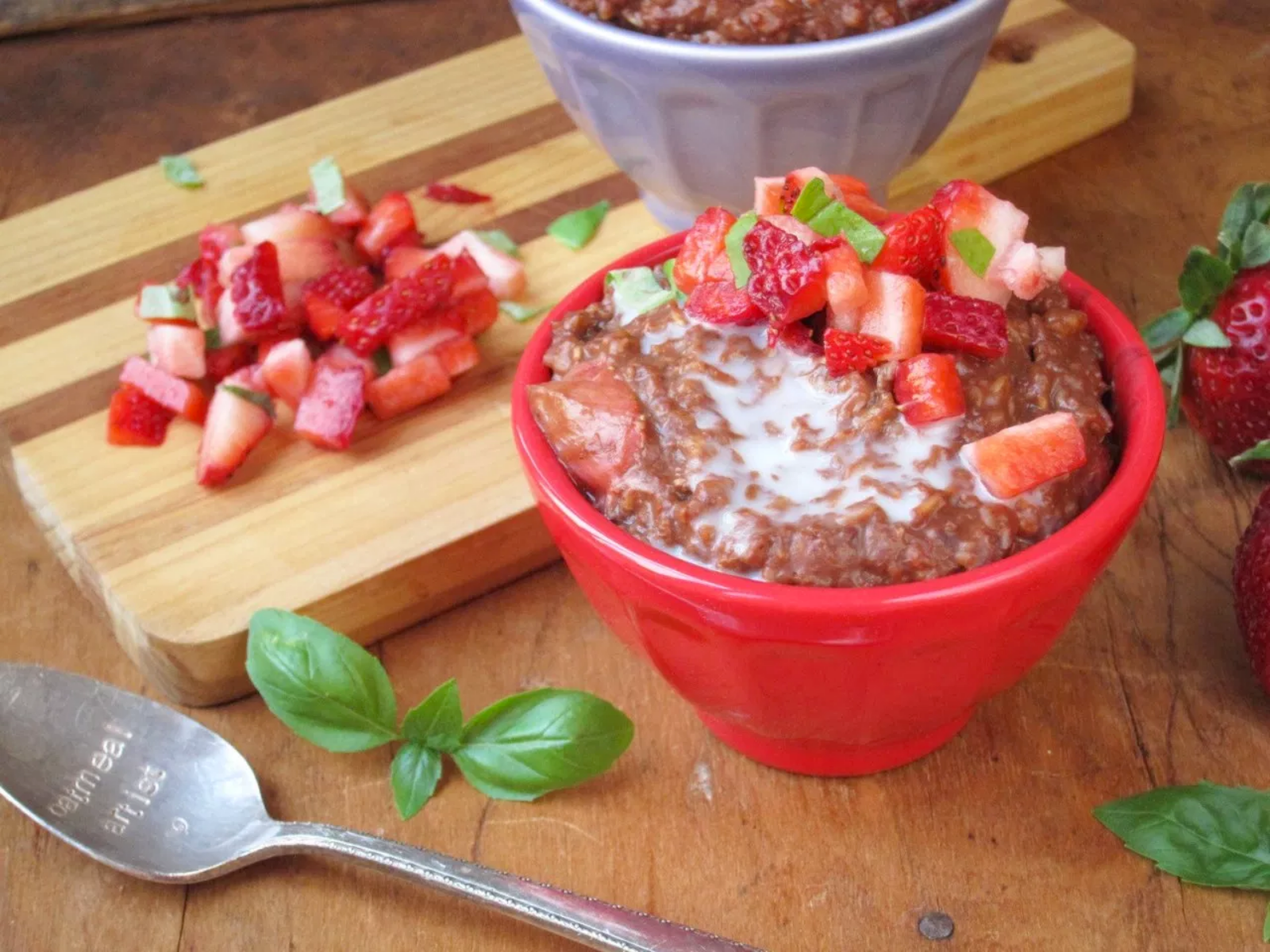 Fudgy Balsamic Oatmeal With Strawberry-Basil Relish