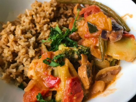 vegan thai red curry with fried rice
