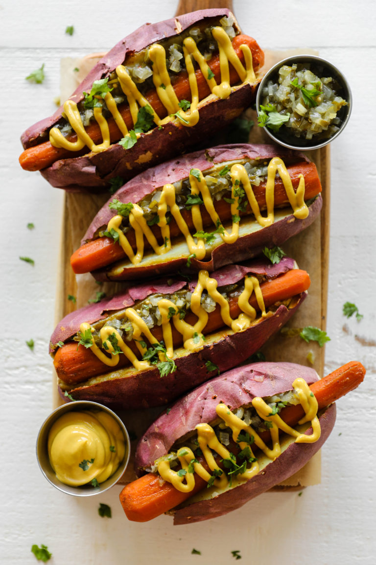 vegan Carrot Hot Dogs With Japanese Yam Buns