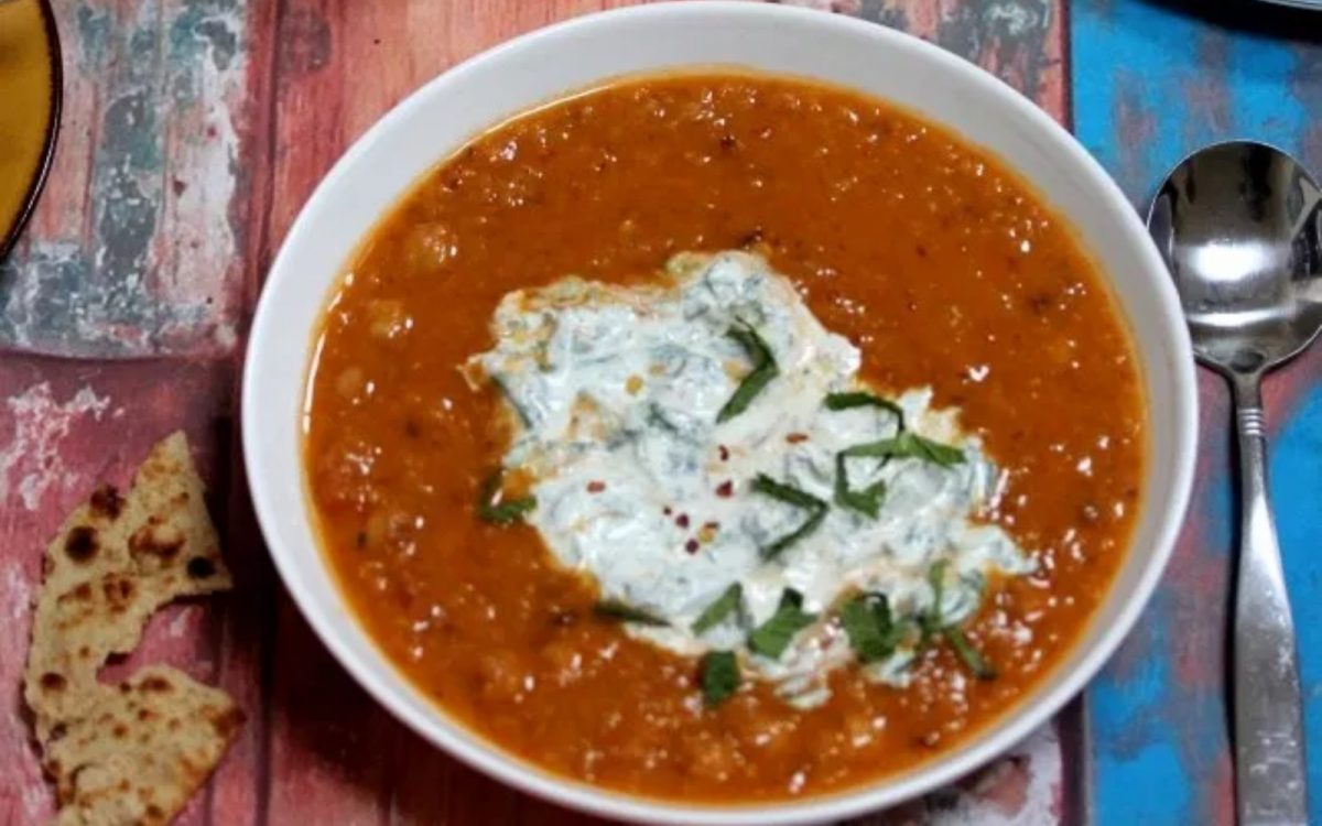 Red Lentil Chickpea Soup with Mint 