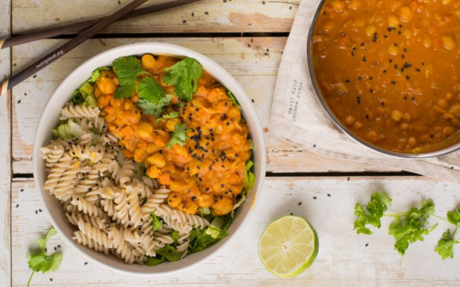 vegan chickpea curry with pasta