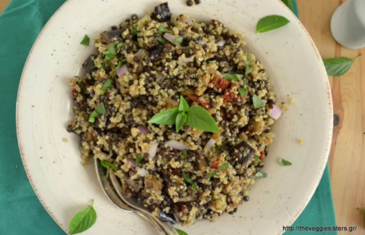 Quinoa Lentil Salad with Roasted Eggplant