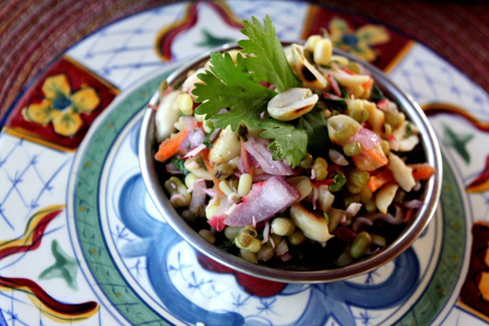 Sprouted Green Lentils and Peanut Salad