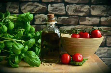 Olive oil, basil, and tomatoes