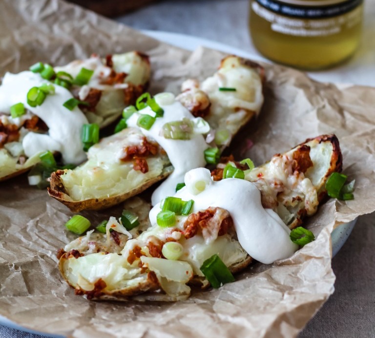 Potato Skins with Tempeh Bacon and Cashew Sour Cream