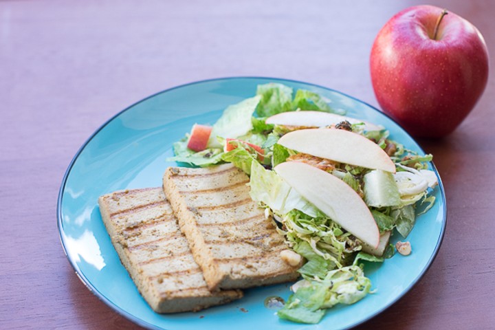 Grilled Mojo Tofu and Apple Vegan Bacon Salad