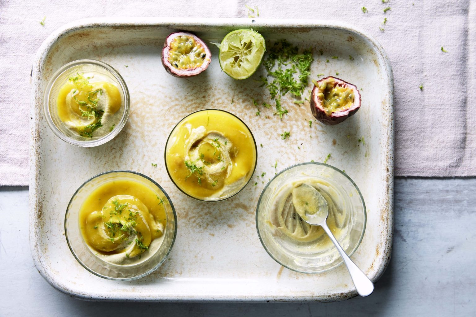 Creamy Mango, Passion Fruit and Lime Pots