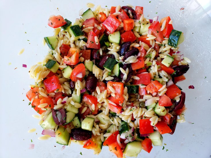 Vegan Greek Orzo Pasta Salad with Fresh Dill