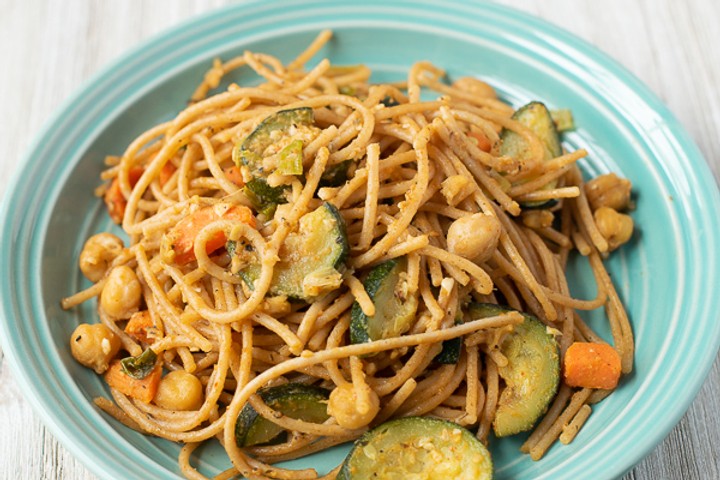 Sautéed Vegetables and Chickpeas with Pasta