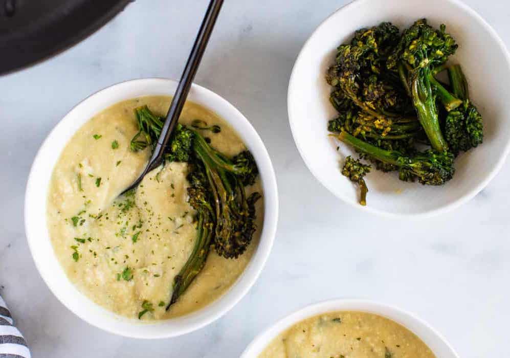 Creamy Vegan White Bean Soup + Sautéed Broccolini