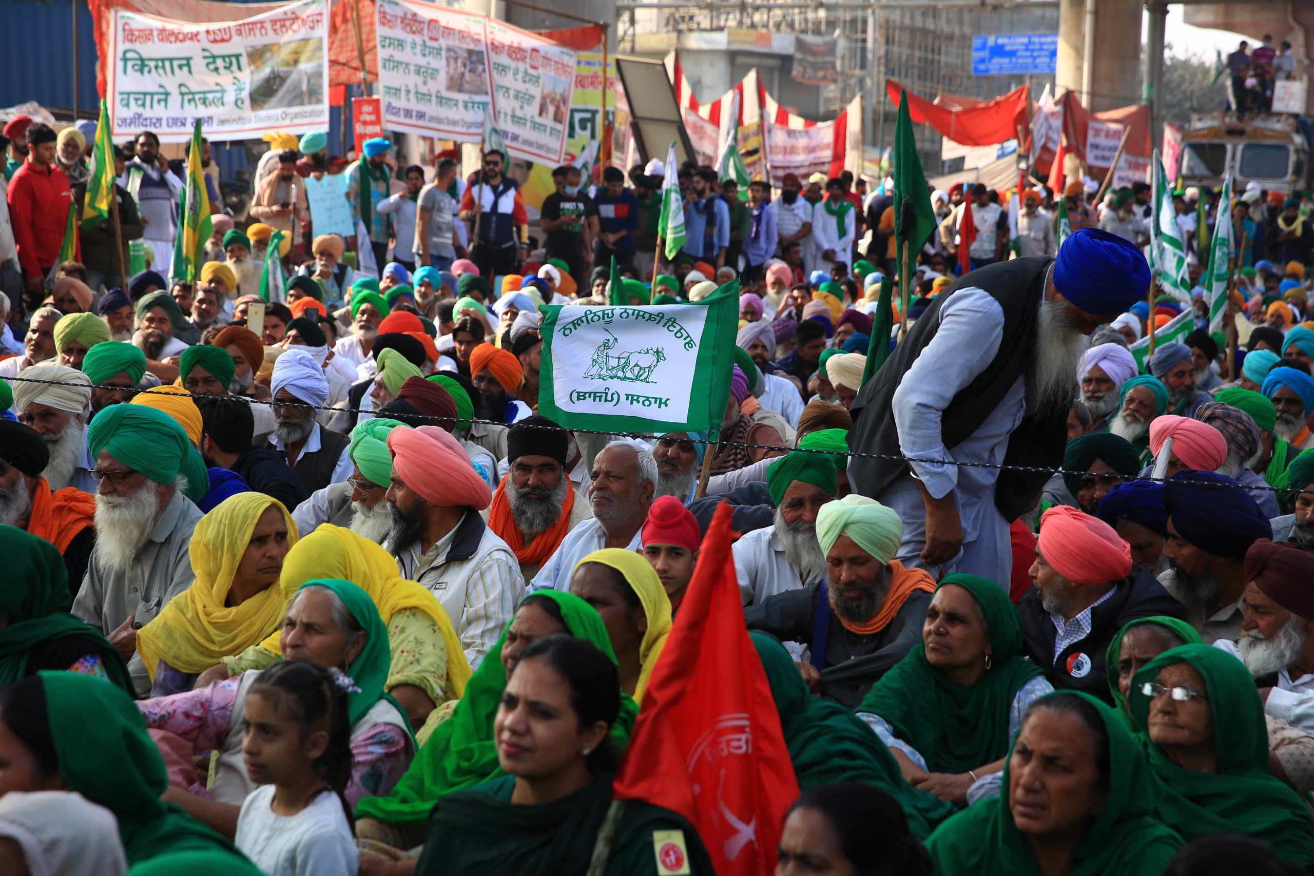 Farmers protest at Delhi-Haryana Tikri Border.