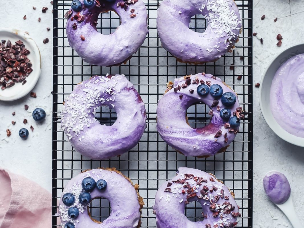 Raw Vanilla Donuts with Blueberry Glaze 