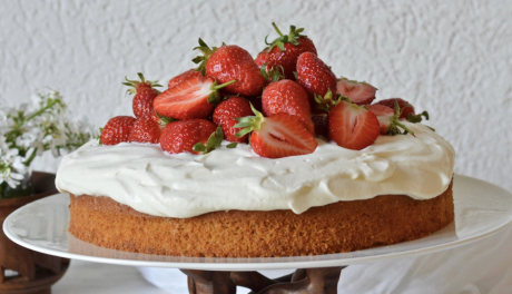 French Yogurt Cake with Strawberries and Cream