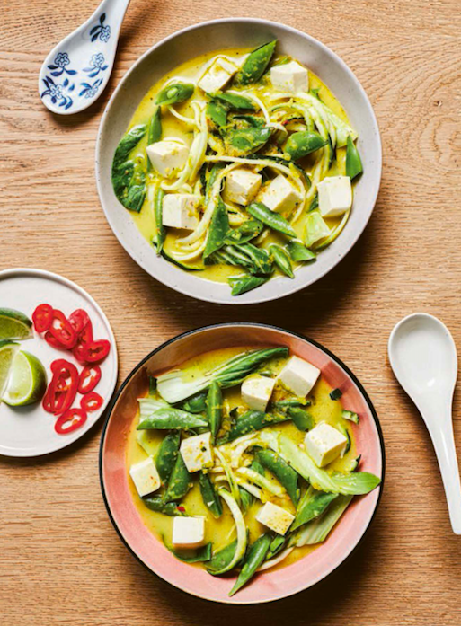 Coconut Curry Zoodles with Asian Greens and Silken Tofu