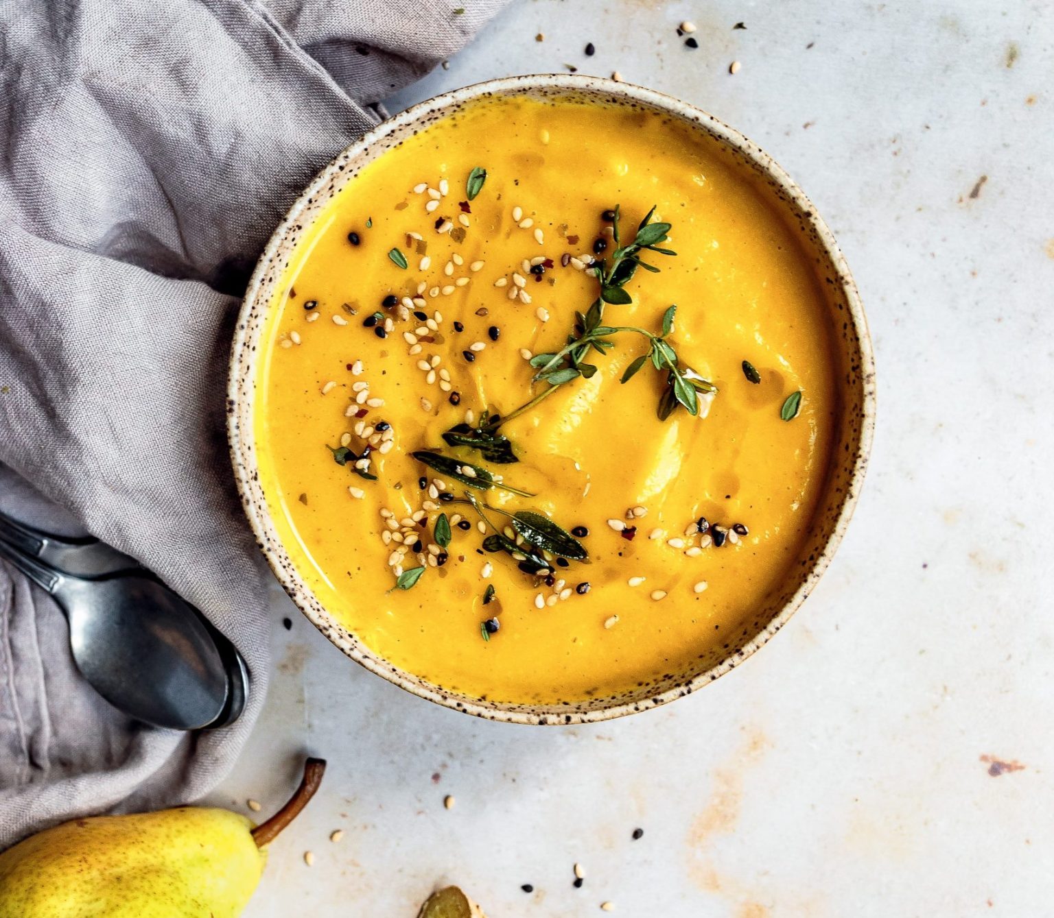 Vegan Creamy Ginger, Pear, and Butternut Squash Soup