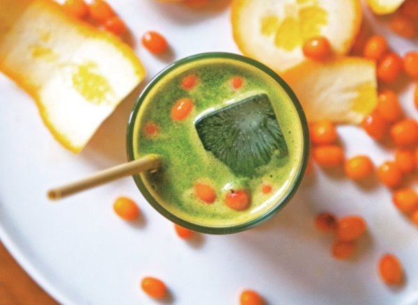 Vegan Sea Buckthorn Orange Juice with Spinach and Ginger