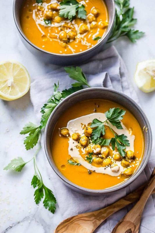 Butternut Squash Bisque with Turmeric Roasted Garbanzos