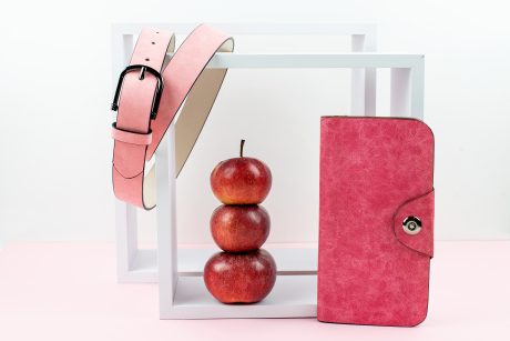 Apples with apple leather belt and wallet