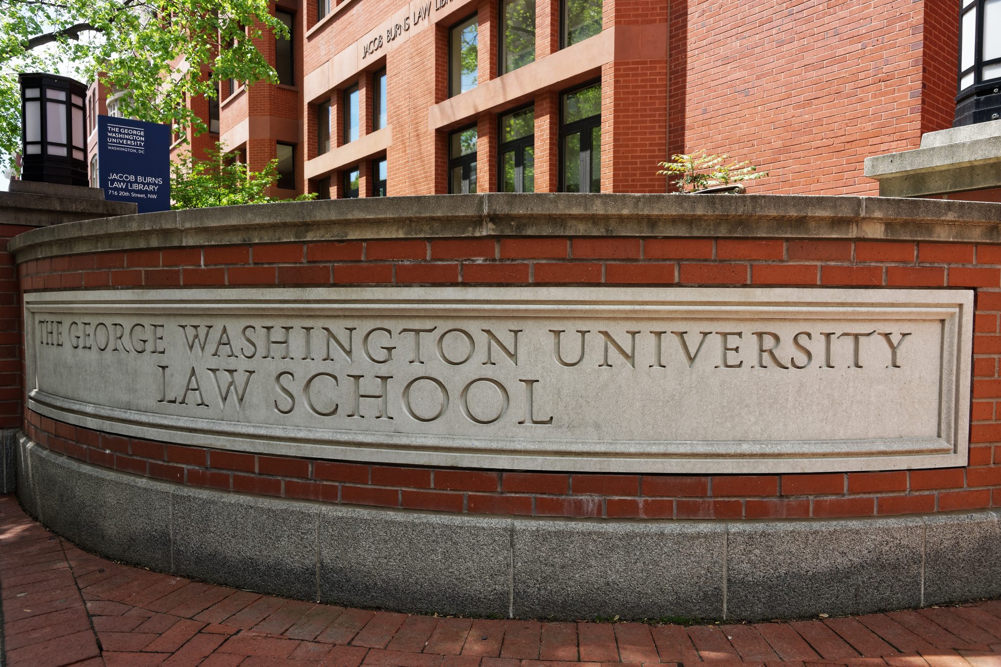 George Washington University Law School sign at the school