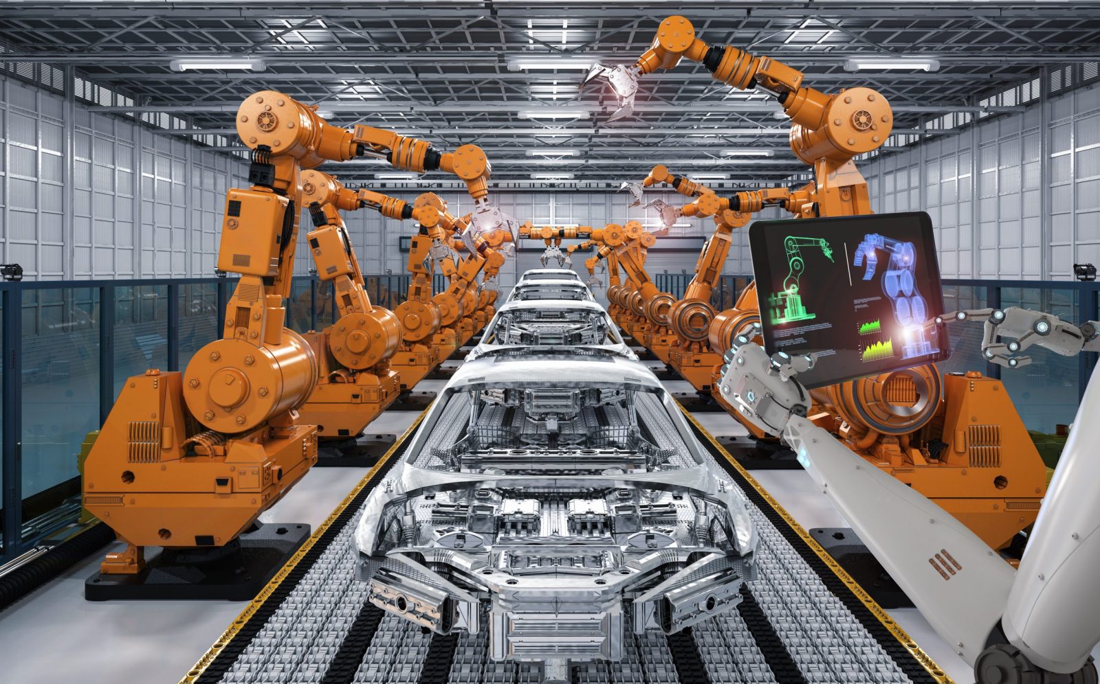 car robot assembly line in factory