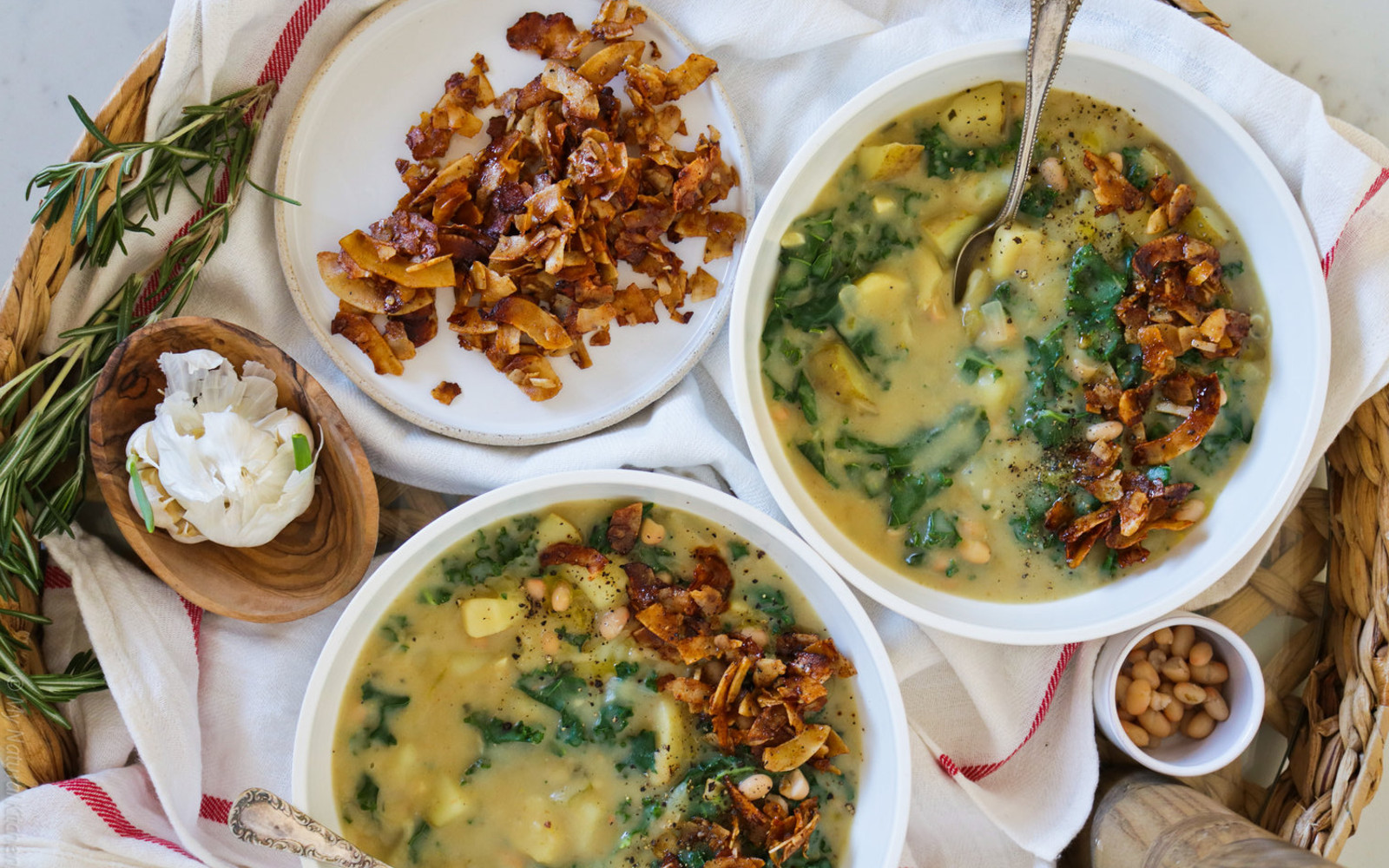 Winter White Bean Chowder With Kale and Coconut Bacon