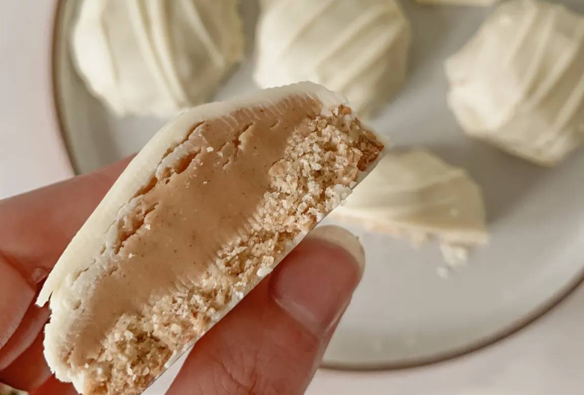 Healthy vegan cookies with white chocolate and caramel